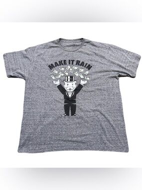 Monopoly Gray 'Make It Rain' Graphic Tee with Money Cartoon Men Size XL